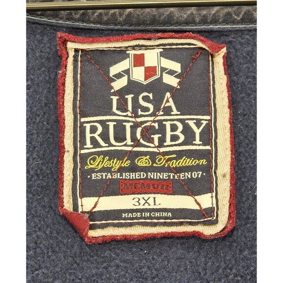 Vintage 90s Rugby USA Track Jacket Hoodie Letterman Varsity Patches Blue Men 3XL - Picture 3 of 16